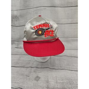 Vintage Tennis Ace Snapback Trucker Hat Rope Silver & Red